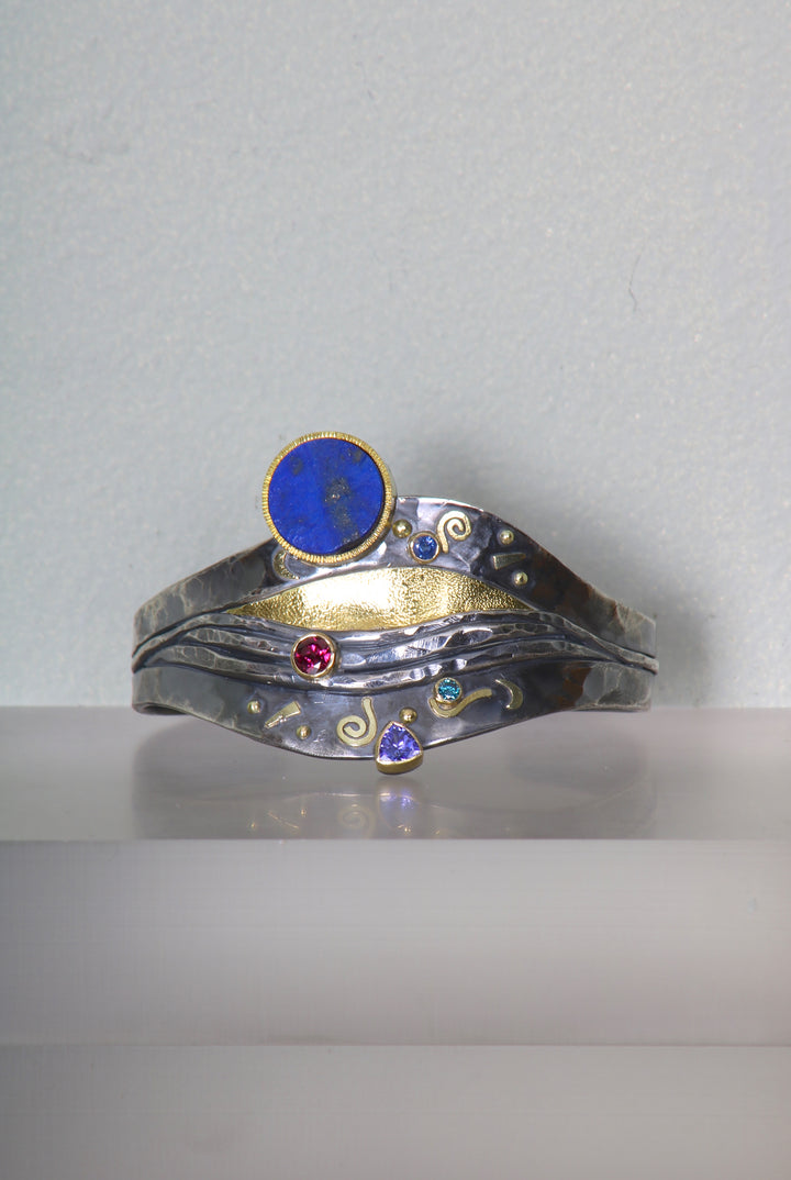 Lapis Lazuli Thick Cuff Bracelet (09618)