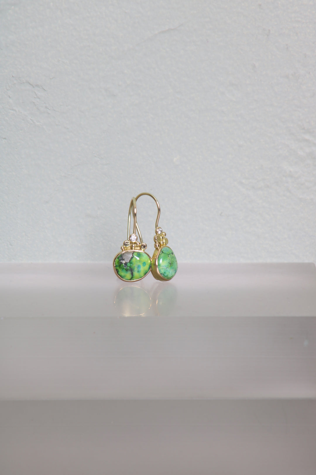 Green Turquoise and Diamond Earrings (09267)