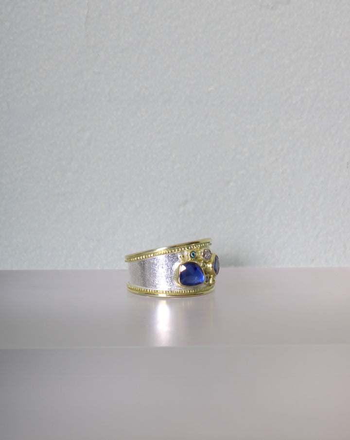 Rose Cut Blue Sapphire Ring (09296) - Ormachea Jewelry