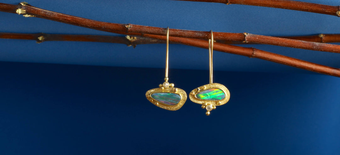 Horizontal Opal Earrings (08718) - Ormachea Jewelry