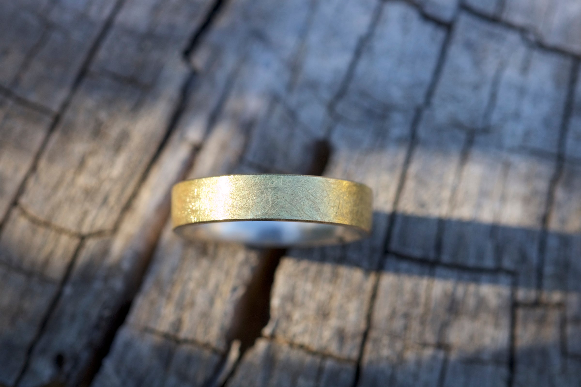 mens wedding band 14K yellow gold and sterling silver