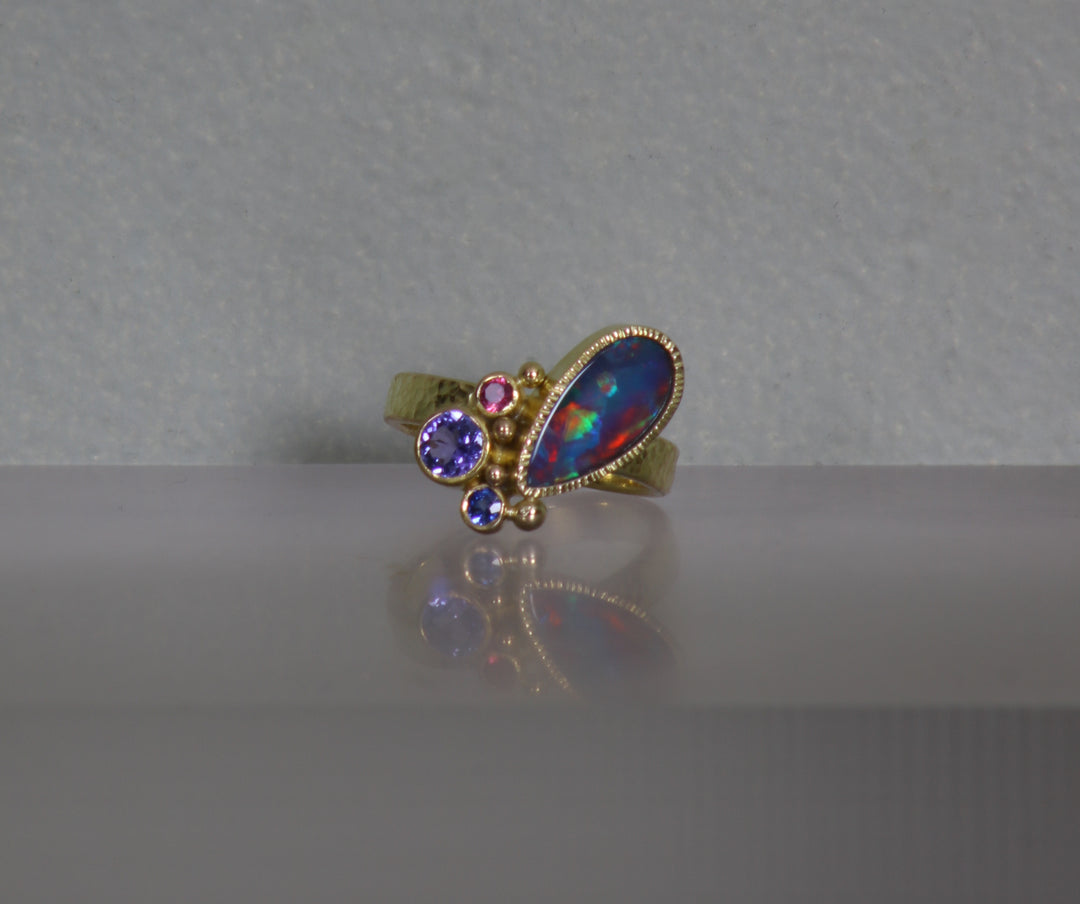 Mixed Gemstone and Opal Ring (B347)