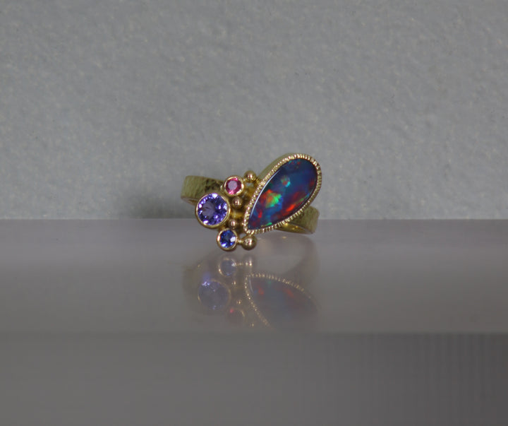 Mixed Gemstone and Opal Ring (B347)