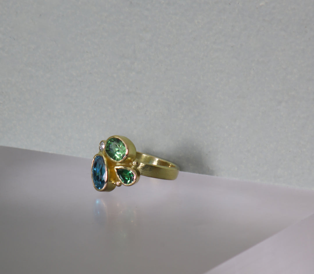 Mixed Gemstone and Tsavorite Ring (B349)