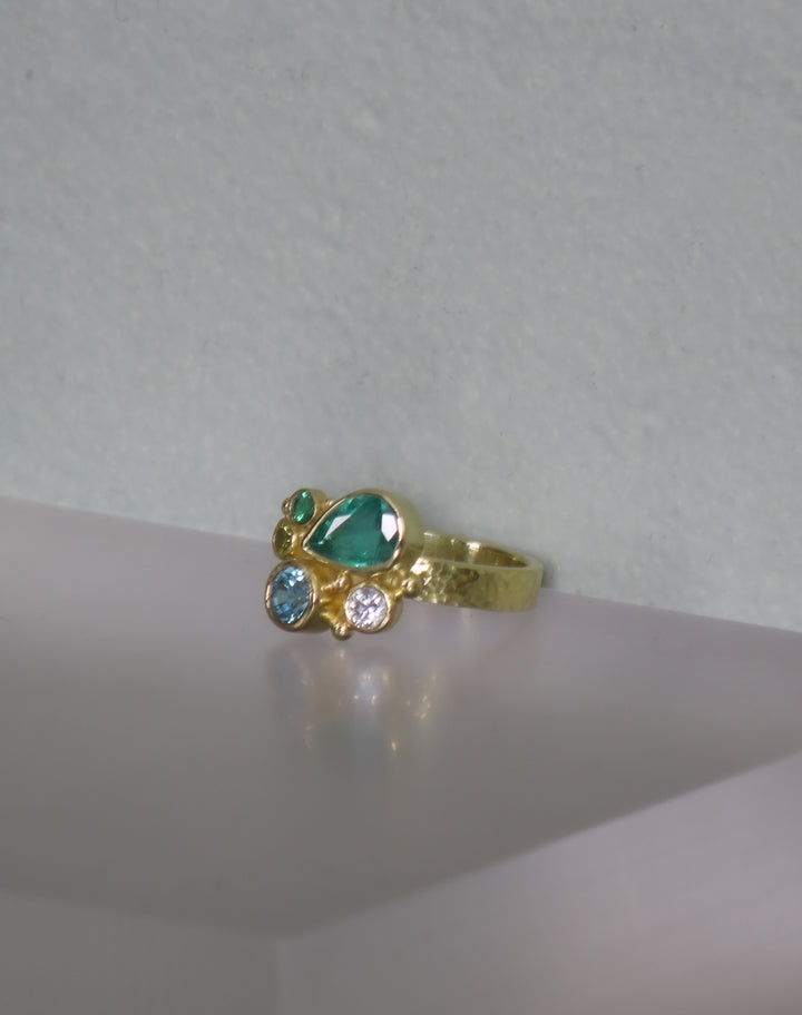 Emerald and Mixed Gemstone Ring (B346)