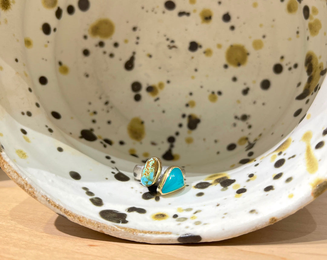 Turquoise and Gem Silica Open Ring (09834)