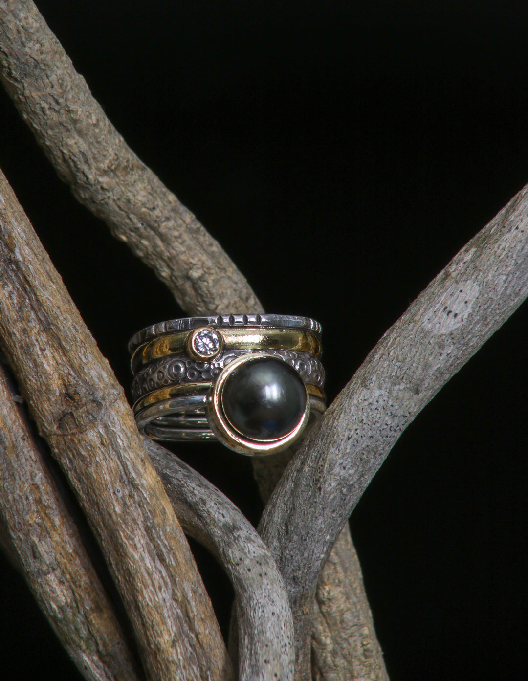 Tahitian Pearl Mixed Metal Ring (B373)