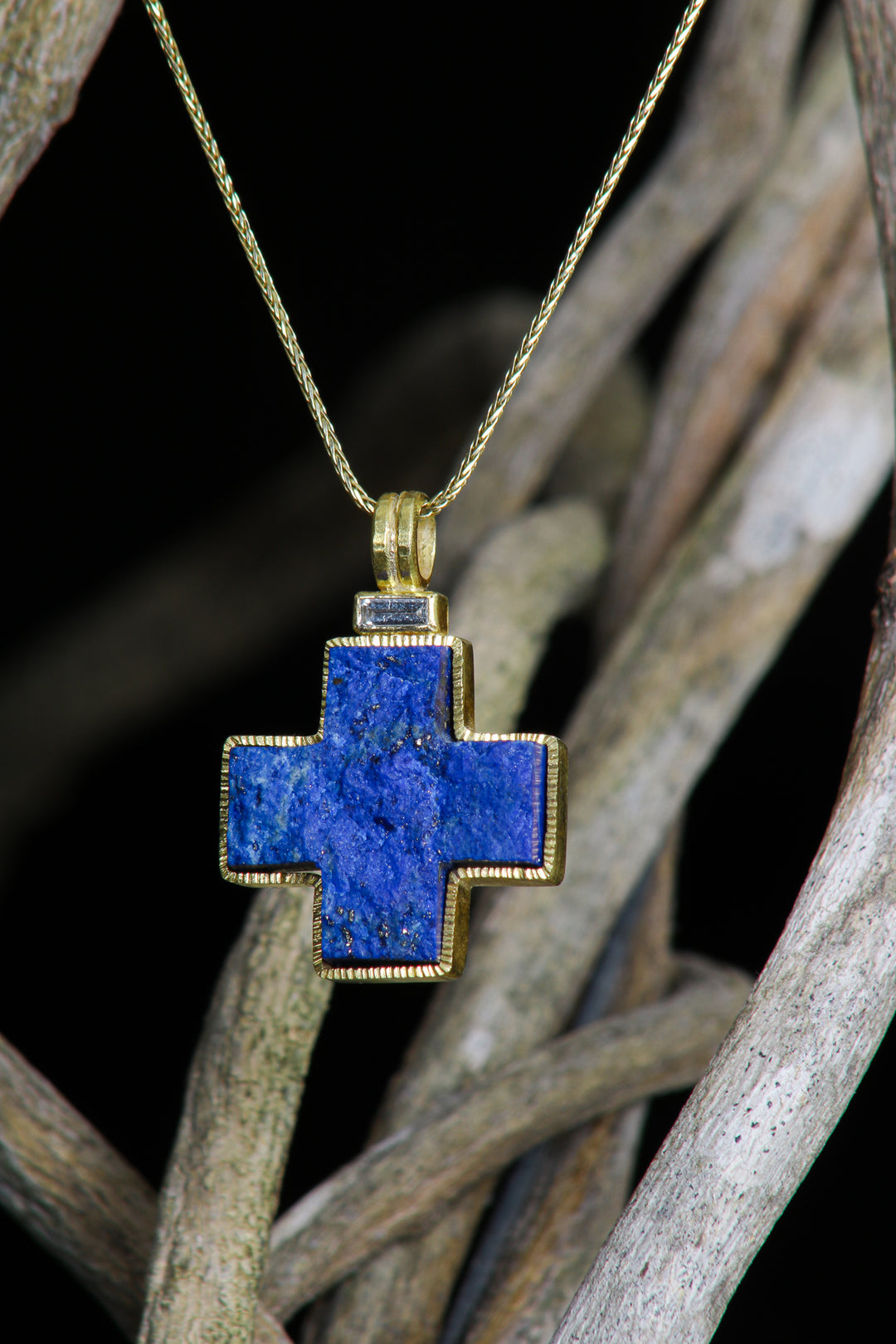 Lapis Lazuli Thick Cross Pendant (B375)