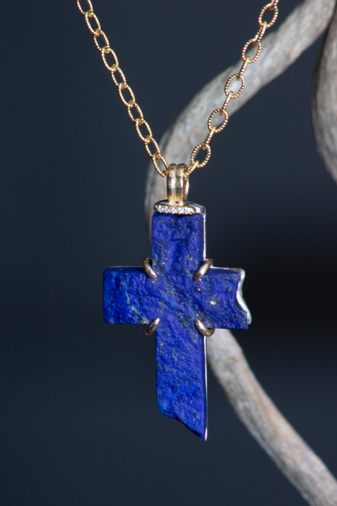 Mixed Metal Lapis Cross Pendant (B376)