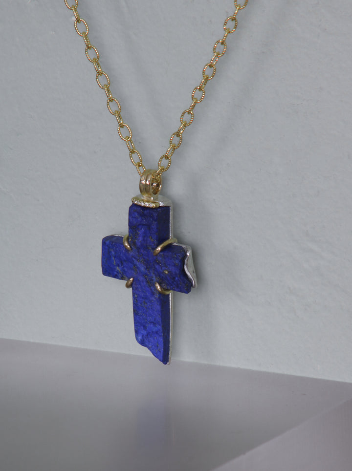 Mixed Metal Lapis Cross Pendant (B376)