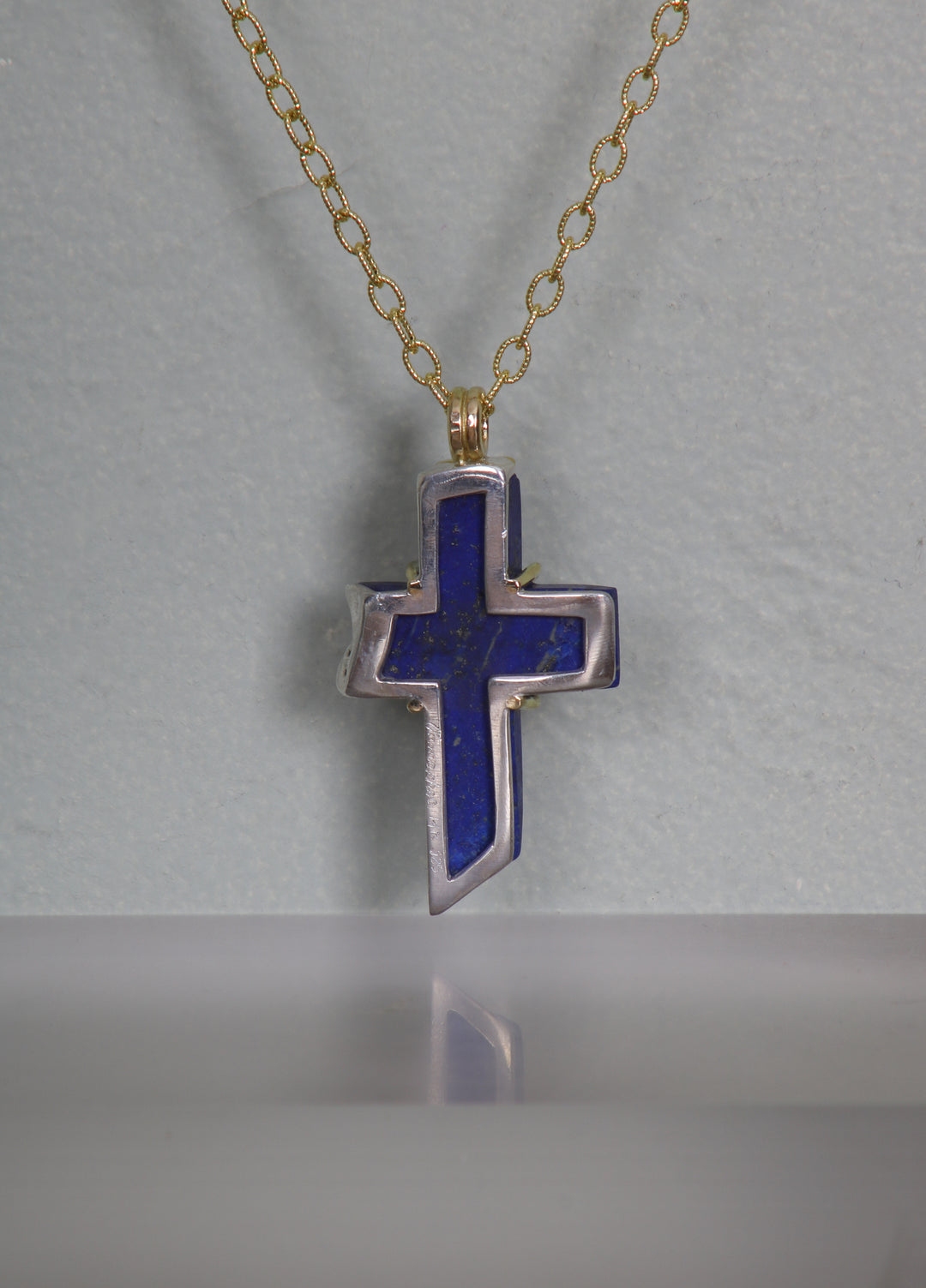 Mixed Metal Lapis Cross Pendant (B376)