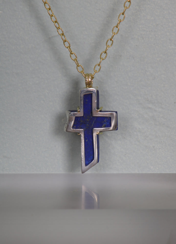 Mixed Metal Lapis Cross Pendant (B376)