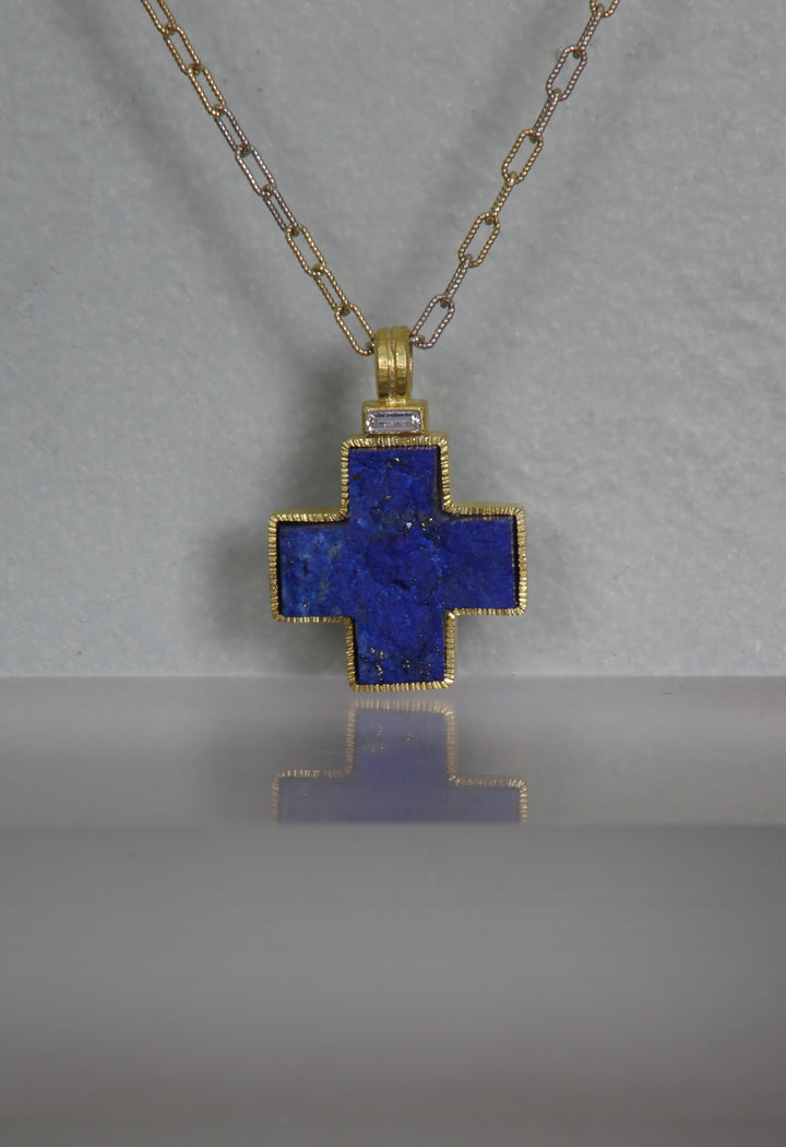 Lapis Lazuli Thick Cross Pendant (B375)
