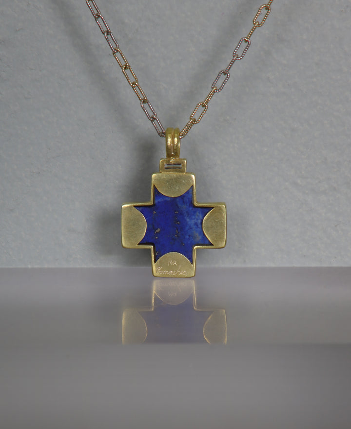 Lapis Lazuli Thick Cross Pendant (B375)