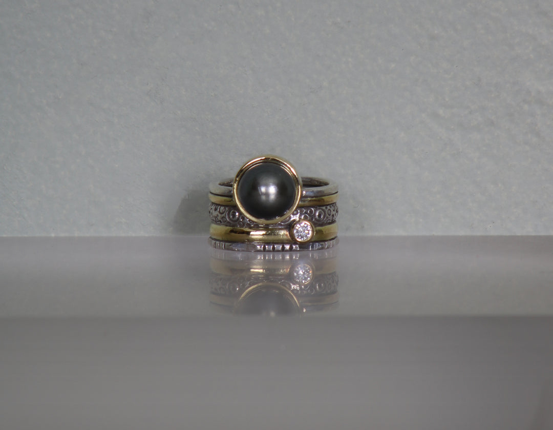 Tahitian Pearl Mixed Metal Ring (B373)