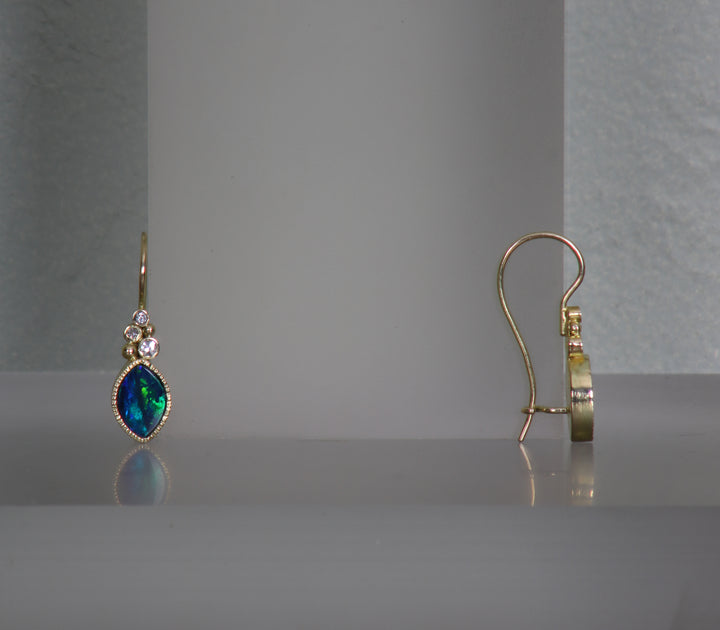 Navette Opal and Diamond Cluster Earrings (B366)