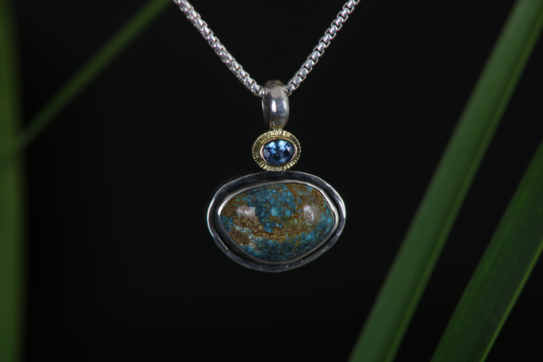 Mixed Metal Turquoise and Sapphire Pendant (B355)
