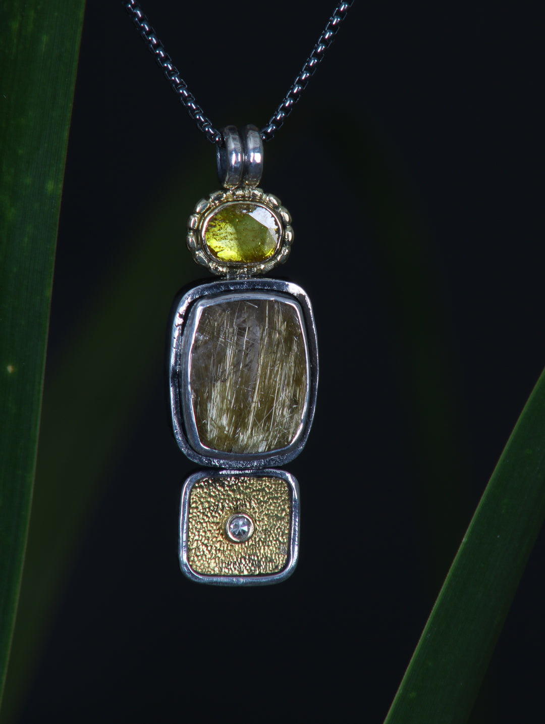 Ruitilated Quartz and Diamond Pendant (B371)