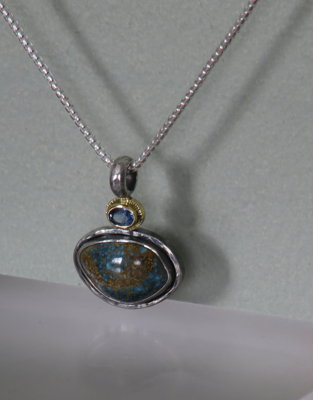 Mixed Metal Turquoise and Sapphire Pendant (B355)