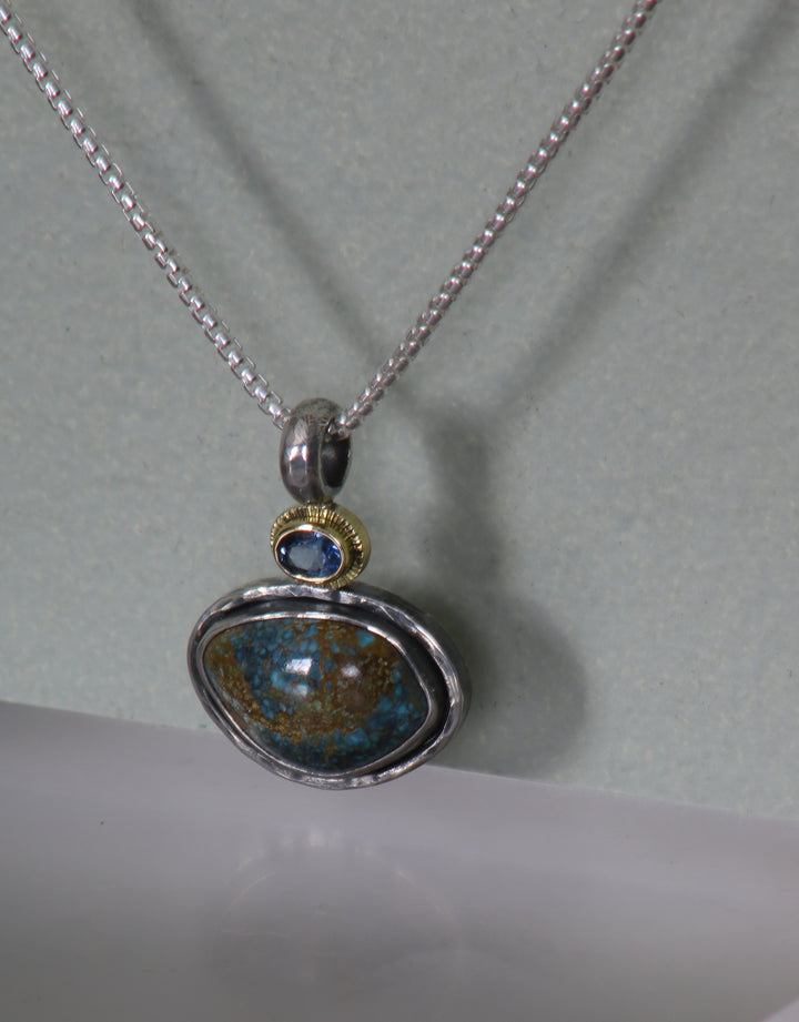 Mixed Metal Turquoise and Sapphire Pendant (B355)