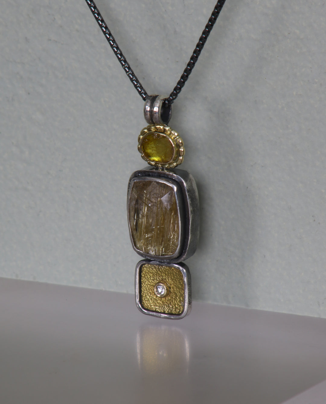 Ruitilated Quartz and Diamond Pendant (B371)