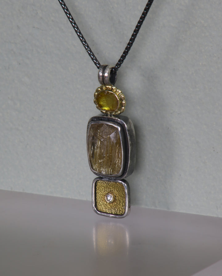 Ruitilated Quartz and Diamond Pendant (B371)