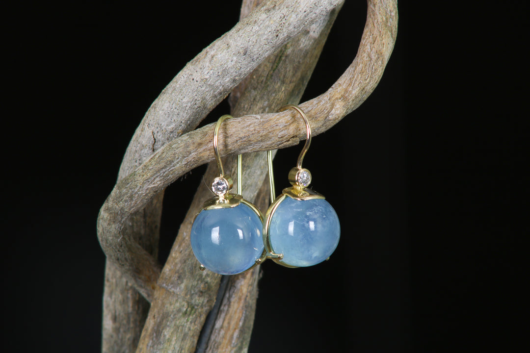 Cabochon Aquamarine Earrings with Diamond (B393)