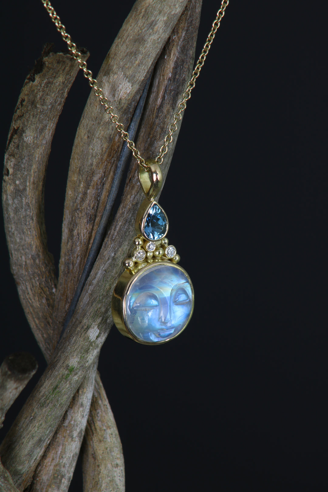 Carved Moonface Moonstone Pendant (B390)