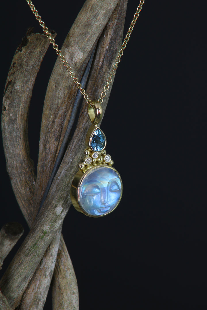 Carved Moonface Moonstone Pendant (B390)
