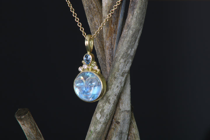 Carved Moonface Moonstone Pendant (B391)
