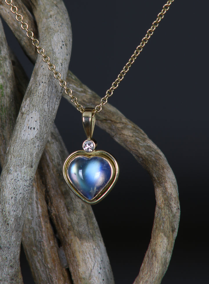 Moonstone and Diamond Heart Pendant (B383)