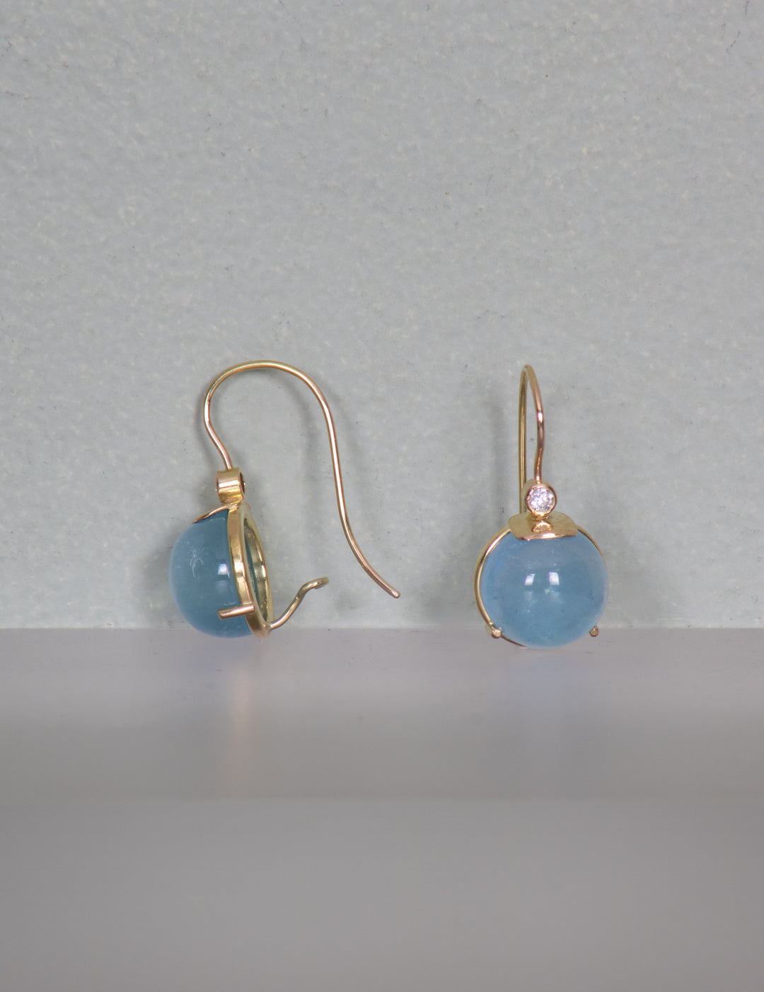 Cabochon Aquamarine Earrings with Diamond (B393)