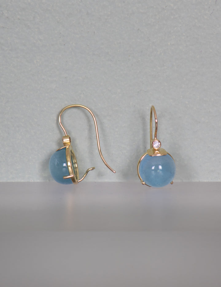 Cabochon Aquamarine Earrings with Diamond (B393)