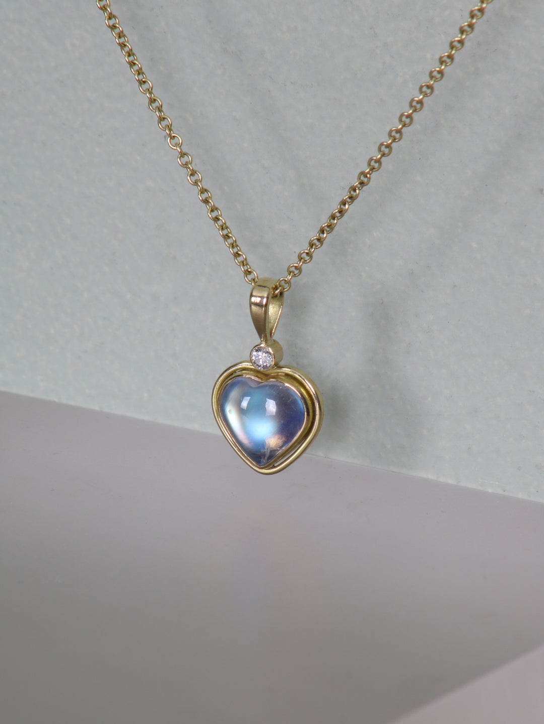 Moonstone and Diamond Heart Pendant (B383)
