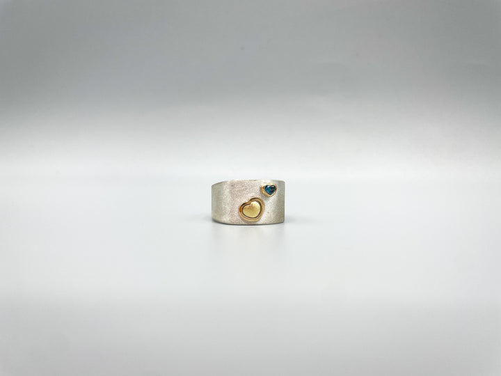 Blue Diamond Double Heart Thick Band Ring (B597)