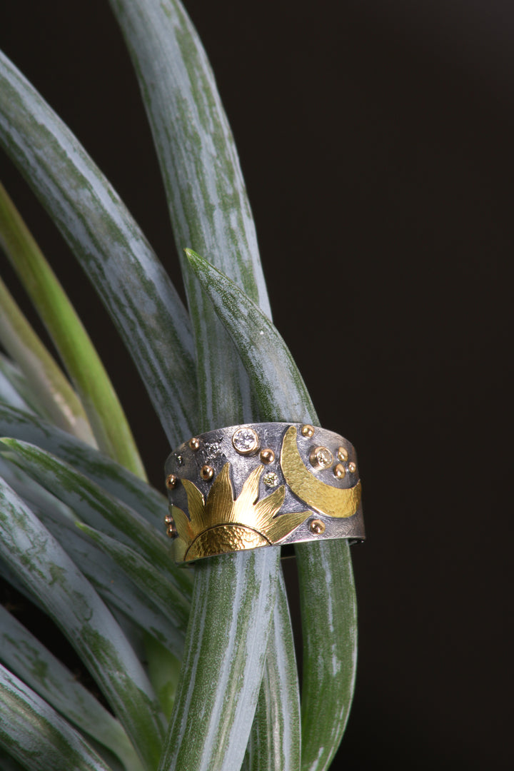 Celstial Designed Mixed Metal Ring (B414)