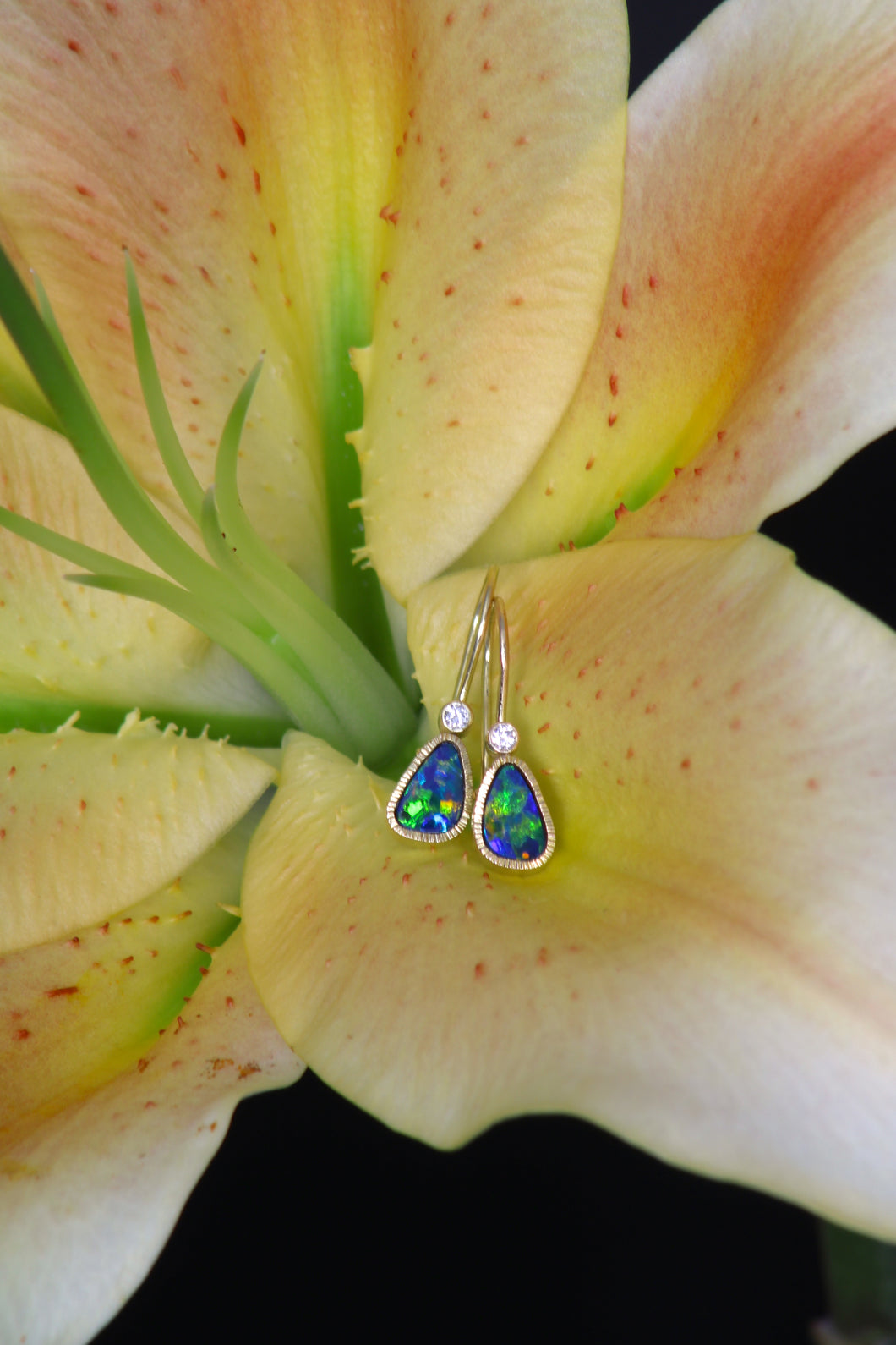 Tear Drop Opal and Diamond Earrings (09761)