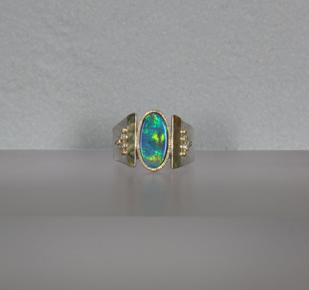 Australian Opal Thick Band Ring (B412)