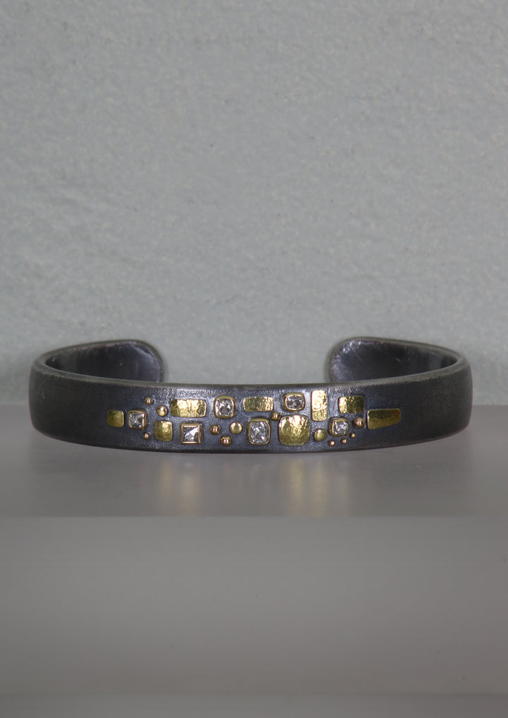 Mixed Metal and Diamond Cuff Bracelet (B415)