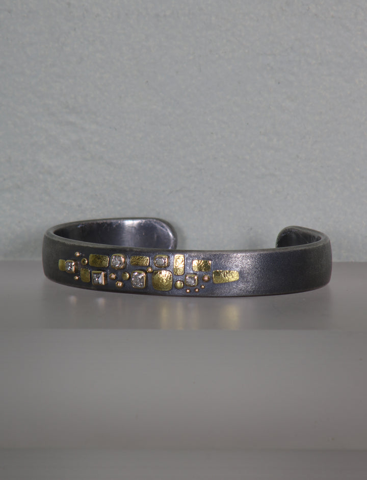 Mixed Metal and Diamond Cuff Bracelet (B415)