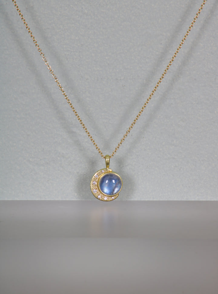 Moonstone and Diamond Crescent Moon Pendant (B384)