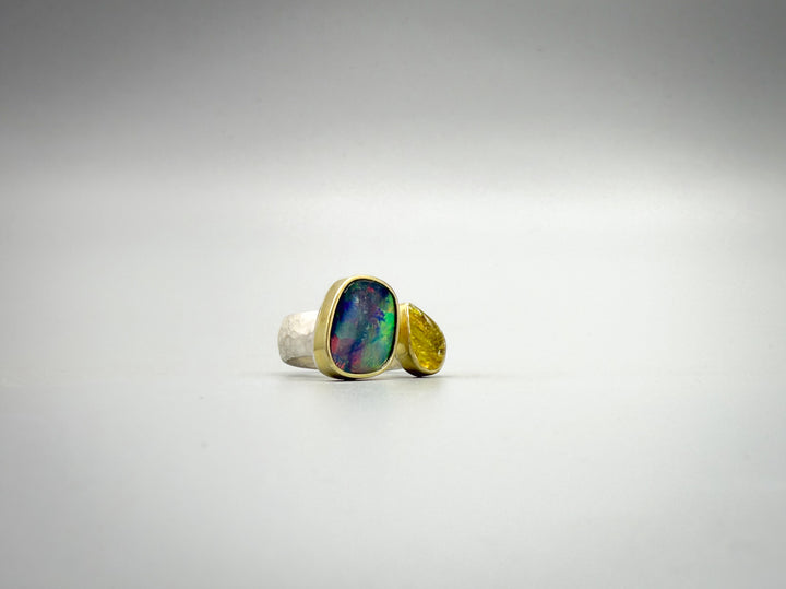 Opal and Tourmaline Open Ring (B609)