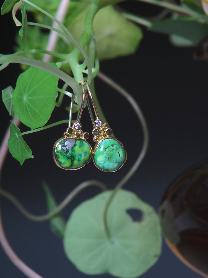 Green Turquoise and Diamond Earrings (09267)