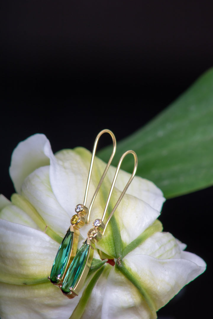Hanging Tourmaline and Diamond Earrings (B463)