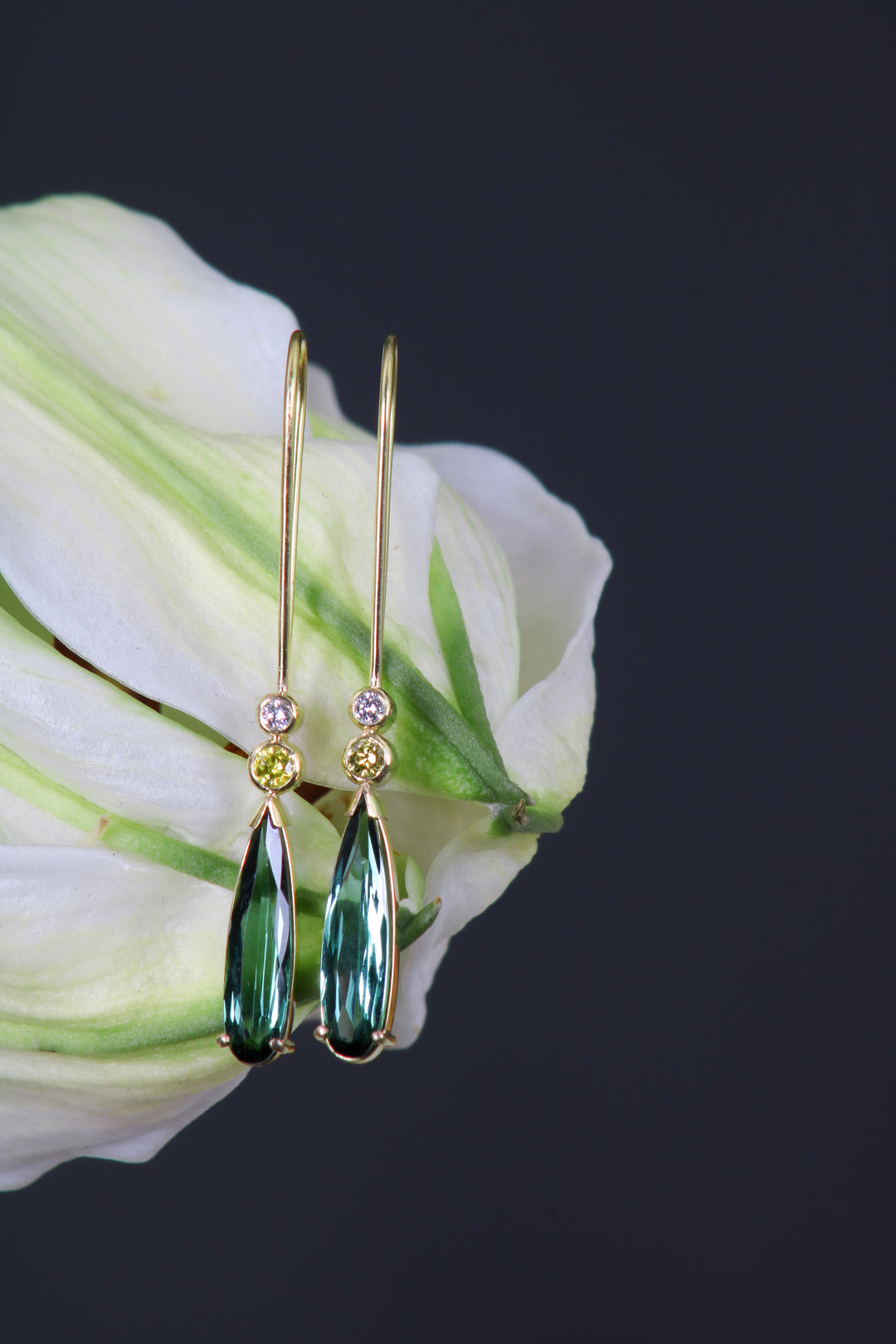 Hanging Tourmaline and Diamond Earrings (B463)