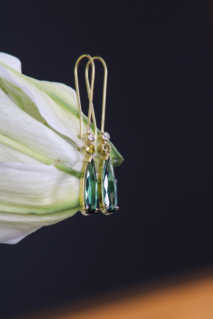 Hanging Tourmaline and Diamond Earrings (B463)