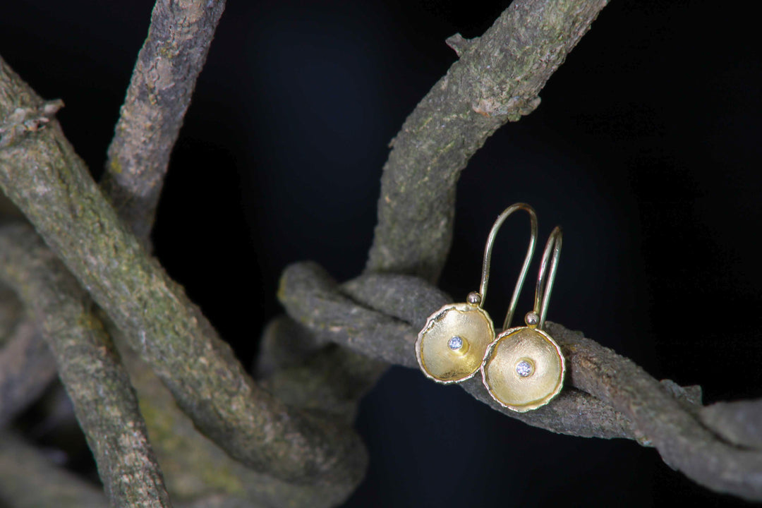 Gold and Diamond Accented Dish Earring (B174)