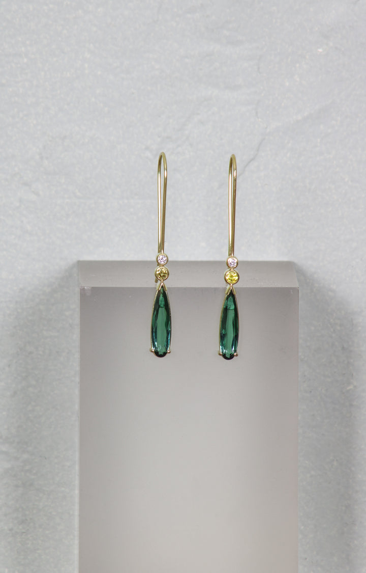Hanging Tourmaline and Diamond Earrings (B463)