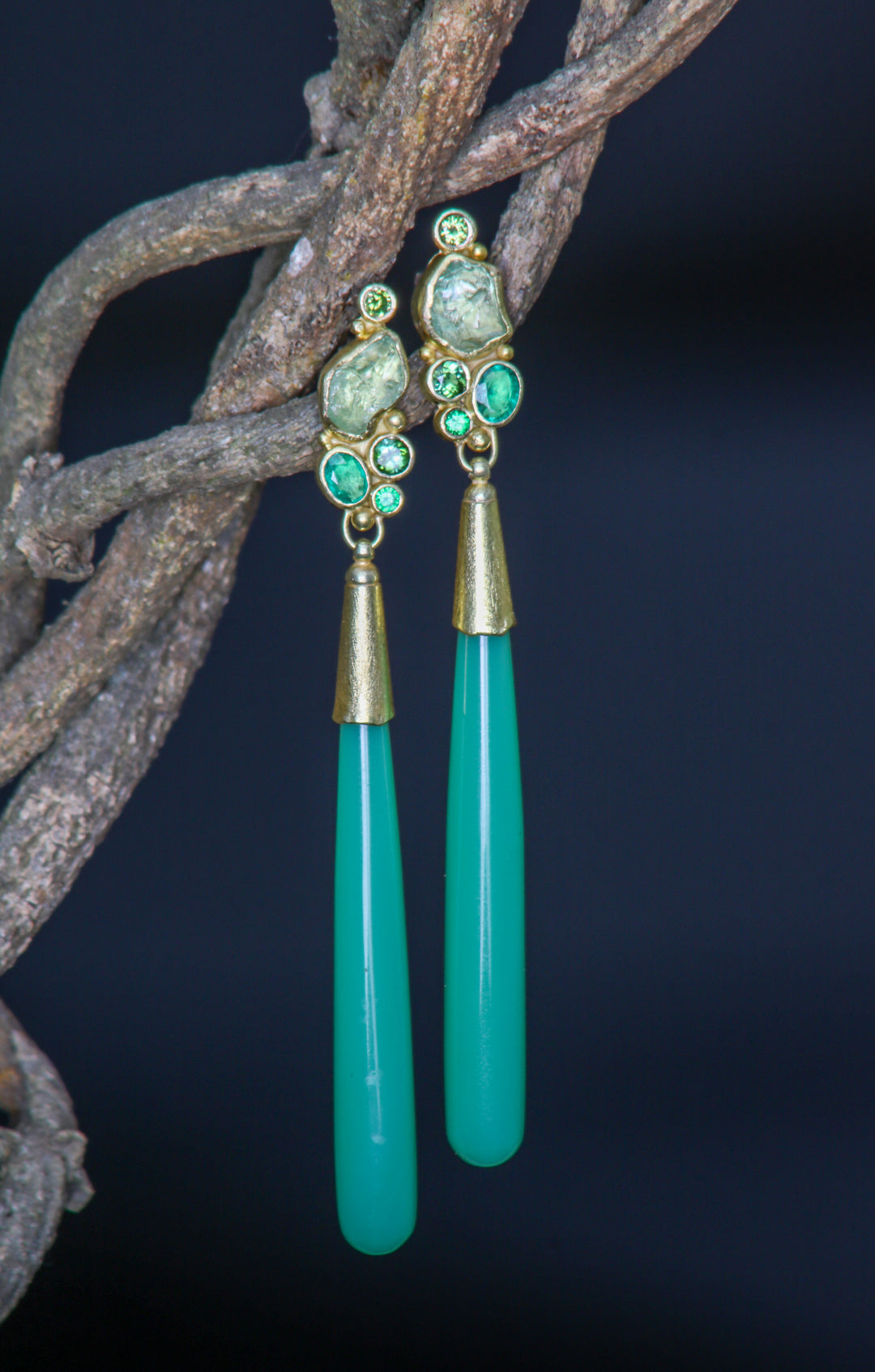 Chrysoprase and Mixed Gemstone Long Drop Earrings (B213)