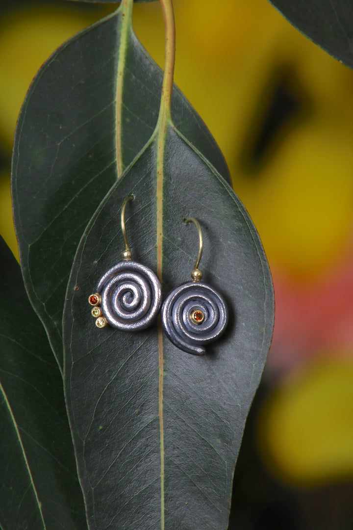 Oxidized Silver Spiral Earrings (09796)